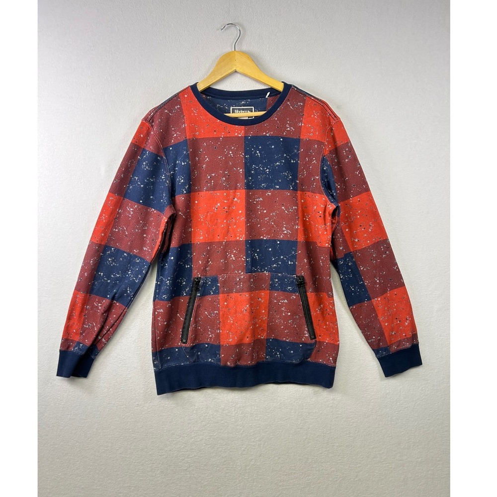 Modern Amusement Buffalo Plaid Crewneck‎ Sweatshirt with Zipper Pockets Size M